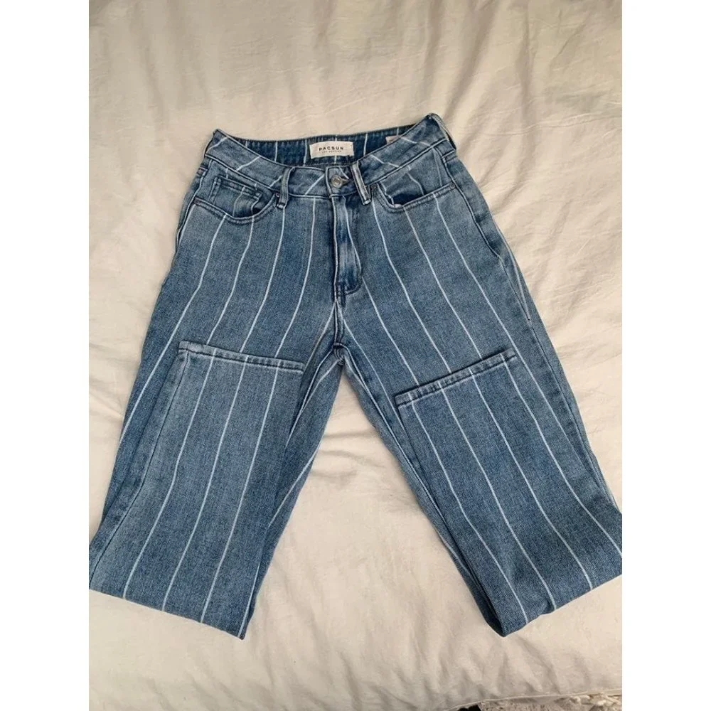 PacSun Mom jeans window pane striped cropped 23 straight - Picture 10 of 12